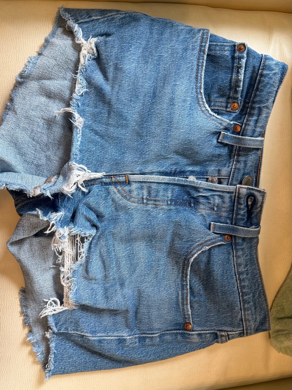 Blue Denim Frayed Hem Women's Shorts